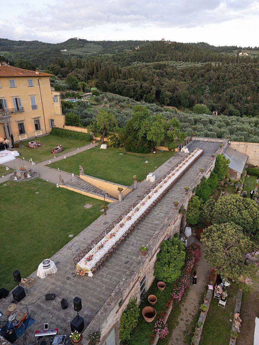 Wedding reception setting at Villa di Maiano near Florence